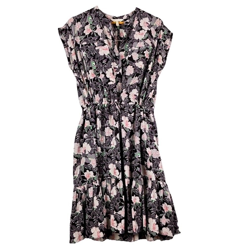 Rebecca Taylor Women Short Sleeve Silk Midi Dress Sz 4 Floral Office Luxe Career